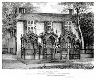 Plas Newydd, près de Llangollen, siège de feu Lady Eleanor Butler (c.1745-1829) et Miss Sarah Ponsonby (d.1831), imprimé par Charles Joseph Hullmandel (1789-1850) - W. after Walton